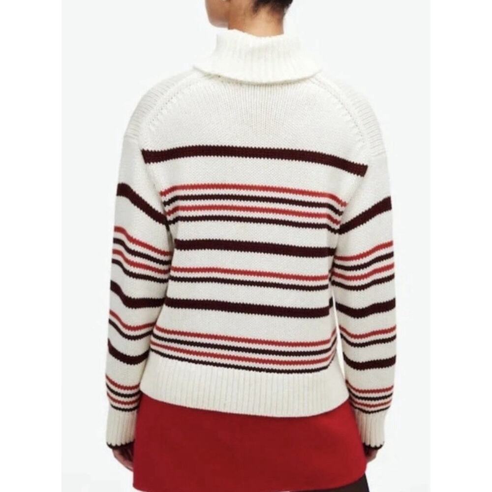 Madewell Ribbed Cotton Turtleneck Sweater Cabernet Stripe NT604 Sz S Knit Preppy - Picture 2 of 7